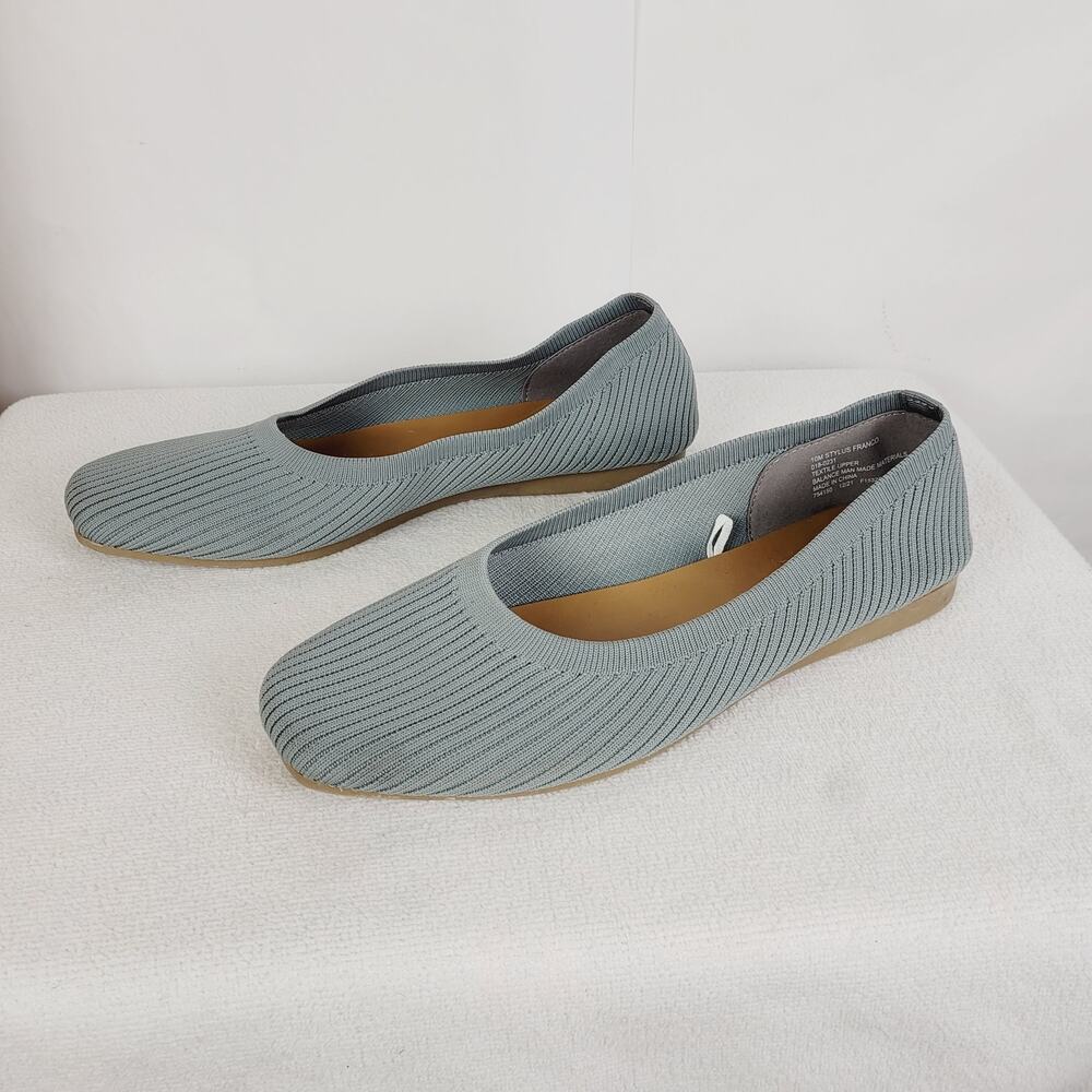 Stylus Womens Franco Grey Square Toe Ribbed Fabric Slip On Flats Size 10